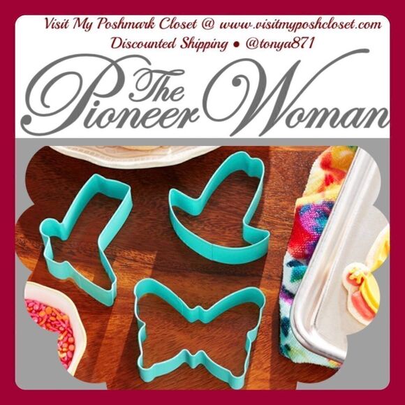🦋 New Pioneer Woman 3-Piece Teal Blue Cookie Cutter Set - Picture 1 of 10